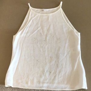 Escada knit sleeveless top with crystals on front, see closeups of 3 pulls, 36